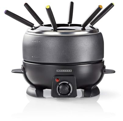 Melissa Fondue - Fondueset 2,3 L - Käse Fondue Set Elektrisch 800 W - 6 Personen - Antihaftbeschichtung - Schwarz