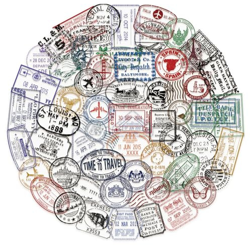 THXFUNAREA Vintage Poststempel Sticker 60 Stück, Retro Reisen Briefmarken Aufkleber Transparent für Scrapbook Koffer Helm Laptop Wasserflasche