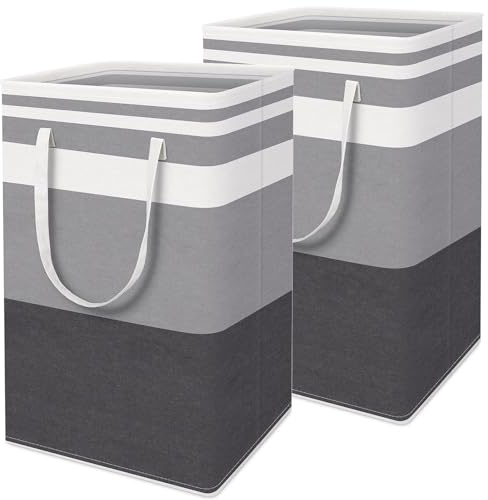 2-Pack 75L Large Laundry Basket, Collapsible & Foldable Clothes Hamper, Extra Tall Freestanding Laundry Bin - Waterproof Storage Basket for Home, Dorm, Bathroom (Grey)