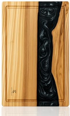 KAAMUT Tagliere di lusso in ulivo massiccio e resina epossidica ossidiana – elegante, senza tempo e durevole – 42 × 27 × 2,2 cm