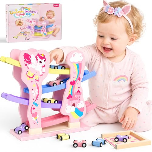 Toyzey Montessori Spielzeug ab 1 Jahr, Holzspielzeug Motorikspielzeug ab 1 2 3 Jahr Junge Einhorn Geschenk für Mädchen Kugelbahn Holz Kinderspielzeug ab 1 2 3 Jahre Babyspielzeug Auto Spielzeug