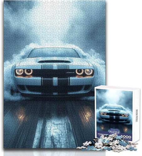 1000-teiliges Puzzle für Erwachsene: Dodge Challenger Burnout – Spielzeug, Lernspiel, Heimdekoration, Geschenk zum Geburtstag, Größe: 38x26cm