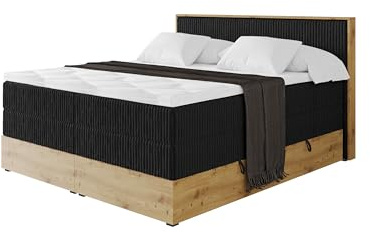 ALTDECOR Boxspringbett mit Matratze und Lattenrost, Topper, Polsterbett mit Bettkasten, Bett mit Stauraum H3- und H4- Matratze, Doppelbett, Springboxbett - LOLLI9 King Schwarz 180x200