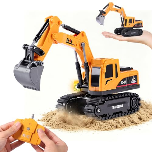 Remote Control Excavator Toy for Boys, 2.4Ghz RC Mini Digger Construction Vehicle 1:64 Scale with Light, Kids Engineering Truck Toy for 3 4 5 6 7 8-12 Year Olds, Birthday Easter Gift Boy Age 3 4 5 6