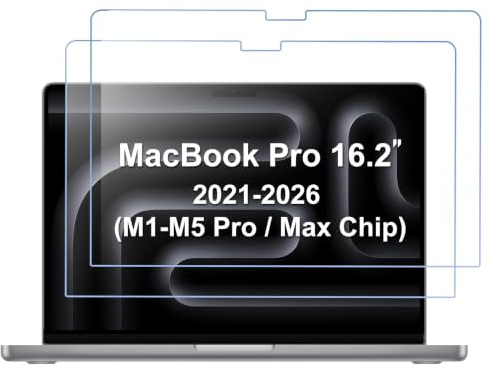 ProCase 2 Pack Screen Protector for MacBook Pro 16-Inch 2026-2021, 9H Hardness HD Clear Tempered Glass, Bubble-Free Installation, Anti-Scratch & Anti-Fingerprint Film for MacBook Pro 16” (M5/4/3/2/1)
