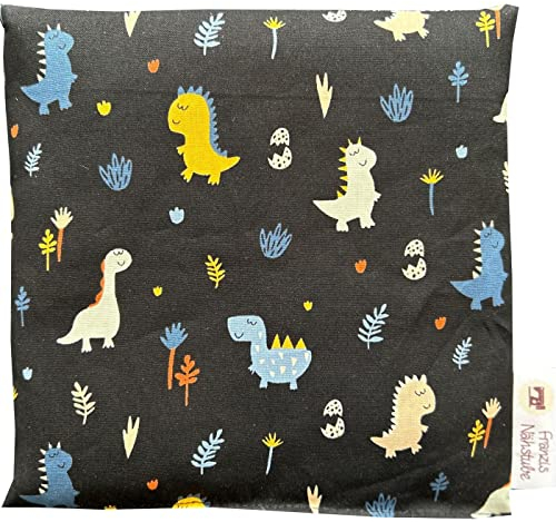 Franzis Nähstube 20x20cm Kirschkernkissen Dino blau in 100% Baumwolle I Körnerkissen Kirschkern 20x20 für Mikrowelle I Wärmekissen, Kirschkernkissen,