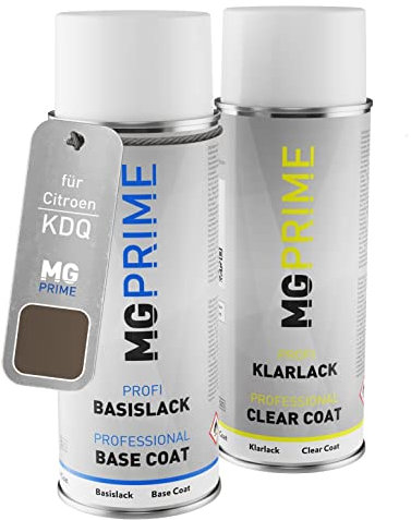 MG PRIME Autolack Sprühdosen Set für Citroen KDQ Tapenade/Olive Braun Basislack Klarlack Spraydose 400ml
