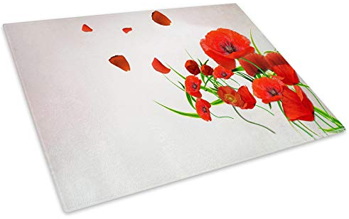 Whats On Your Wall.com Red Poppy Flower Cool Glass Chopping Board Kitchen Worktop Saver Protector