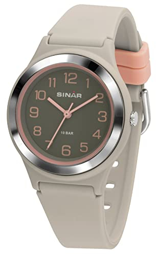 SINAR Mädchen-Armbanduhr Jugend Sportuhr Fitness Analog Quarz 10 Bar wasserdicht Grau Rosa XB-48-5
