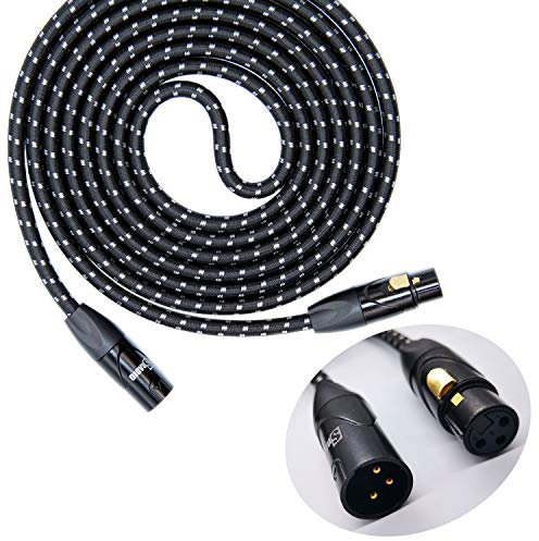 SRADIO 10FT Mic Cable Balanced Patch Cords, XLR Male to XLR Female Pro Microphone Black Tweed Cloth Jacket braided Cables – 10 Foot Balanced 8mm Mic Cord 3-Pin, Gold Connector – Single