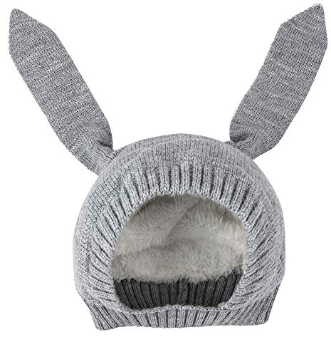 iwobi Unisex Baby Winter Hasenohren Stricke Mütze Hasenohren Hüte Wärmer Beanie Strickmütze, Grau