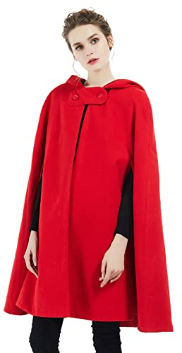 BEAUTELICATE Umhang mit Kapuze Mantel Wollmischung Damen Poncho Cape Lose Trenchcoat Outwear Hochzeit Herbst Winter Halloween Weihnachten