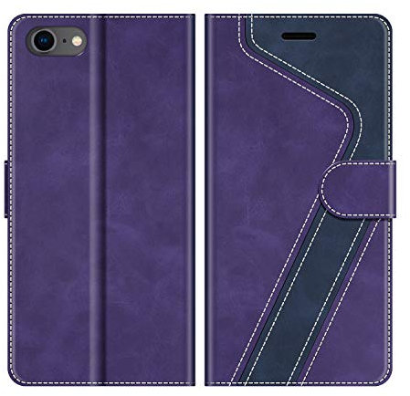 MOBESV Phone Cover For iPhone SE 2020, Flip Wallet Case for iPhone SE 2020 / iPhone 8 / iPhone 7 Phone Case, Violet/Dark Blue