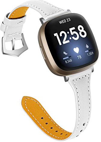 Gimart UK Lederarmband kompatibel für Fitbit Versa 3/Fit bit Sense, Damen Herren Slim Echtes Leder Sport Band Ersatz Uhrenarmband Armband für Versa 3 Fitness Smart Watch Klein Groß (Weiß)