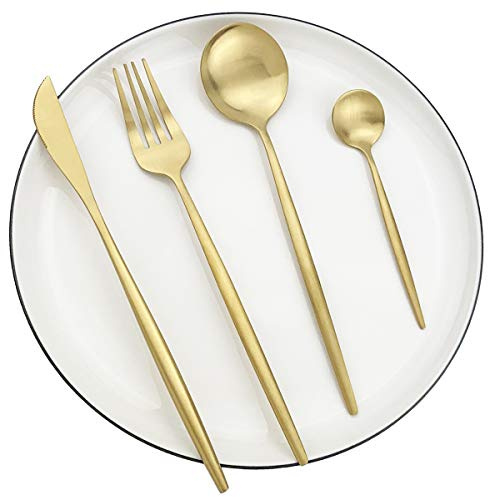 Gold Cutlery Set Stainless Steel 16 Pieces Silverware Set Include Knife Fork Spoon Teaspoon Service for 4 Mirror Polished Dishwasher Safe