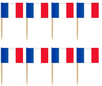 NUOBESTY 100pcs France Flag Picks French Flag Toothpicks Mini Franch Flag Sticks for Cupcake Toppers Cocktail Fruit Dessert World Country Sports Party Decors