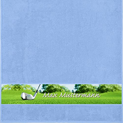 Manutextur Duschtuch mit Namen - personalisiert - Motiv Golf - viele Farben & Motive - Dusch-Handtuch - hellblau - Größe 70x140 cm - persönliches Geschenk mit Wunsch-Motiv und Wunsch-Name