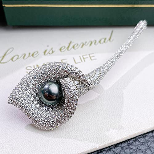 hcma Broche Perle de Tahiti Eau Nature pour Femme présente des Perles Rondes 7-8mm Bijoux Fins