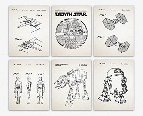 WallBUddy Science Fiction Film Posters Space Ship Posters Robots Patent Prints Set of 6 (Unframed) (20cm x 25cm, Ivory)
