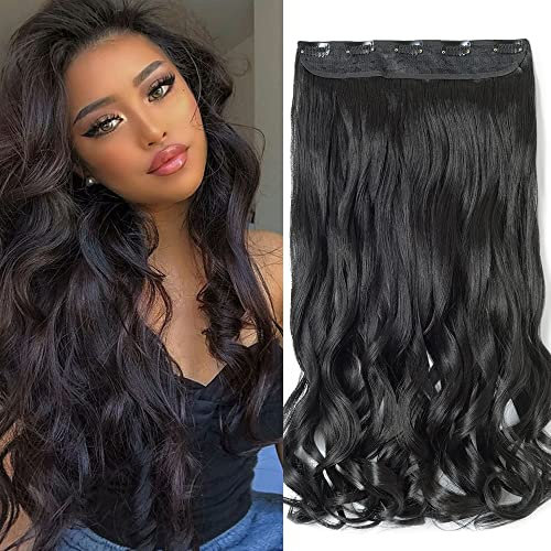 SEGO Clip in Extensions 60cm lange 3/4 voller Kopf Haarverlängerung Haarteil Gewellt 1 Tresse naturliche für Mädchen Naturschwarz