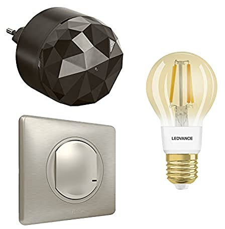LEGRAND - Pack de Démarrage pour Éclairage Connecté Céliane with Netatmo - 1 Ampoule Connectée E27 Dimmable Vintage + 1 Interrupteur Connecté + 1 Prise Connectée - Laqué Titane