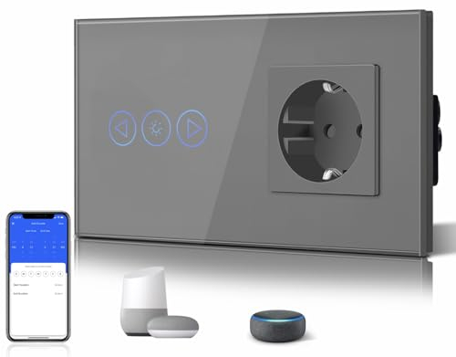 BSEED Enchufe Europeo Normal Simple (Sin WIFI) con 1 Gang 1 Vía (Se Requiere Conductor Neutro) Interruptor de Pared con Atenuador Táctil WIFI Enchufes de Lámpara de Pared Schuko Gris