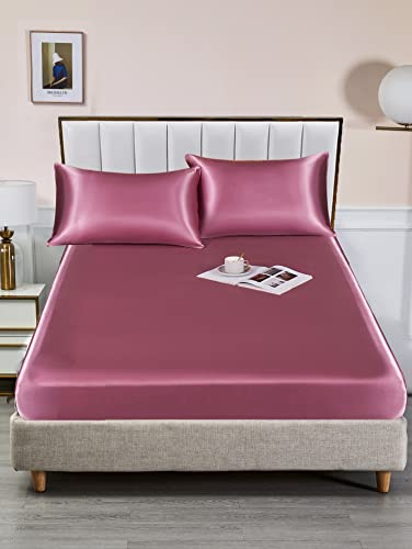 Spannbettlaken 180x200 Altrosa Rosa Muster Satin Bettlaken Glänzend Seide Spannbetttuch 180 x 200 cm Boxspringbett Satin Hochwertiges Uni Spannbetttücher für Hohe Matratze bis 25-30 cm