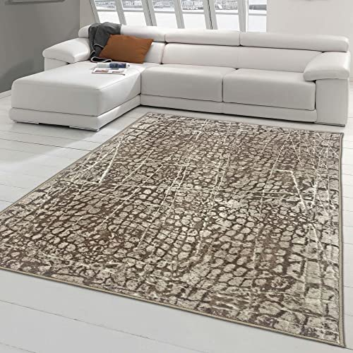 Teppich-Traum Moderner Wohnzimmer Designerteppich mit dezenten Farben abstrakt Gemustert in beige, Größe 140x200 cm