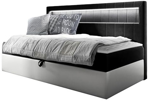 Mirjan24 Boxspringbett Junior Gladino II mit Bettkasten und LED-Beleuchtung, Continentalbett Bonell-Matratze Topper Polsterbett Amerikanisches Bett Bettgestell (Soft 17 + Fresh 17, 100 x 200 cm)