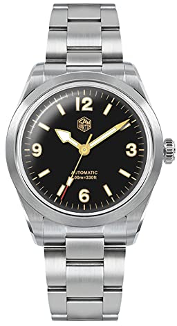 San Martin SN0107 modische Herren-Sportuhr, 38 mm, Grün, NH35 Explore Climbing Serie, automatische mechanische Armbanduhren, Schwarz, Mechanisch