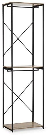 HOMN LIVING Nerea Hängeschrank Eckschrank mit 2 Regalen und 2 Stangen, Eiche/Schwarz, 60 cm Breite, 40,4 cm Tiefe, 213 cm Höhe