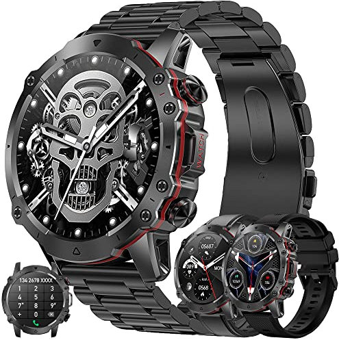 Smartwatch Herren mit Telefonfunktion, 1,43 Zoll HD Voll Touchscreen 5ATM mit 110+ Sportmodi Fitness Tracker Sportuhr Schlafmonitor Schrittzähler Message Reminder Pulsuhr für Android iOS (Schwarz)