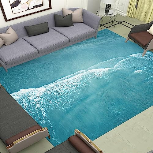 Blue Wave Outdoor Indoor Teppich 80x160cm Modern Abstraktes Meeresspiegelmuster Rutschfest Waschbar