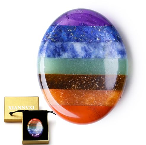 XIANNVXI 7 Chakra Crystal Worry Stone for Anxiety Relief for Adults,Healing Crystal Gifts for Women,Polished Crystal Gemstone Thumb Stone Mindfulness Gifts Small Gifts for Women