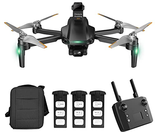 HUIOP GPS RC Drone con cámara 4K 5G Wifi Gimbal de 3 ejes 30 minutos Tiempo de vuelo Sin escobillas EIS Quadcopter Evitación de obstáculos Volar con bolsa de almacenamiento 3 Batería,Dron RC con cámar