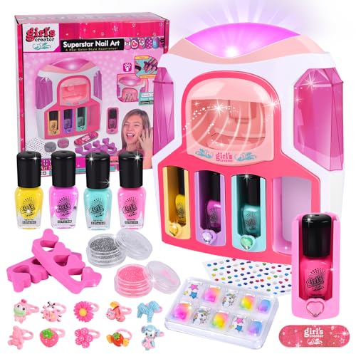 FORMIZON Kinder Nagellack Set für Mädchen, Nagellack Kinder Set mit 2 in 1 Nageltrockner, Nagellack, DIY-Aufkleber, Glitzerpulver, Ringe, Nagelstudio Mädchen im Alter von 6-12
