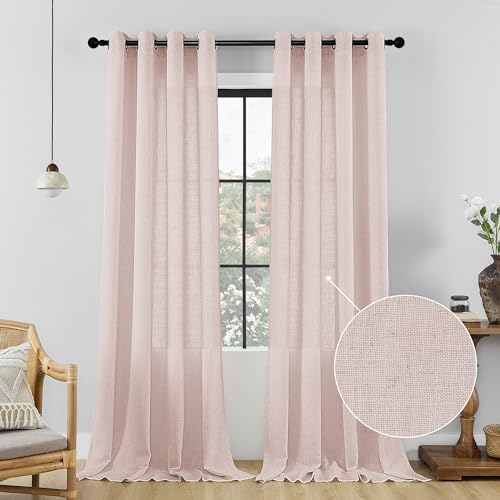 CUCRAF Leinen Vorhänge mit Ösen 2er Set H 225 x B 140 Altrosa Halbtransparente Leinenvorhang Wohnzimmer Leinenoptik Voile Gardinen Leinenfarbe Schlafzimmer Stores