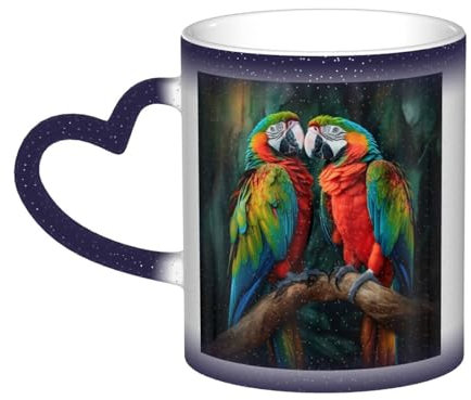 GFLFMXZW Tasse à café à deux couleurs changeantes en céramique avec perroquets de couleur