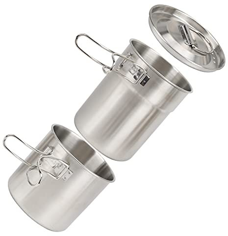 HEEPDD Stainless Steel Foldable Cooking Cup Mug Set for Camping and Outdoor Activities, 2pcs Stainless Steel Camp Cook Pot for Travelers, 700ML/1000ML