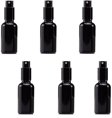 ZEACCT 6 Piezas Botellas de Aceite Esencial de Vidrio, 30ml Bote Spray Pulverizador de Vidrio, 30ml Frasco de Vidrio Negro con Pulverizador, para Aceites Esenciales, Perfumes