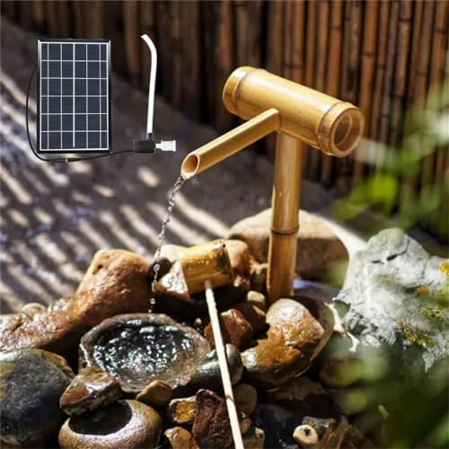 HJDSUDU Kit de fontaines solaires en Bambou, fontaines extérieures autoportantes avec Pompe Solaire, Fontaine à Eau aux Accents de Bambou, Fontaine Feng Shui Zen, pour Bricolage intérieur,40cm