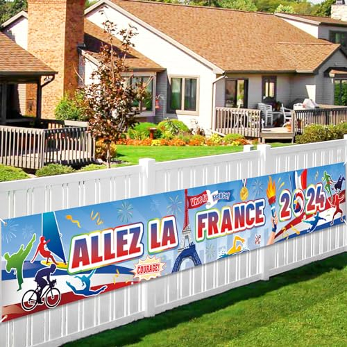 DPKOW Allez la France Bannière Décoration pour jo 2024 France Supporter Accessoires, Vive la France Equipe Drapeaux pour Fans France 2024 Jeux Internationaux Décoration, 270 * 40cm