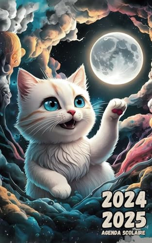 Agenda Scolaire 2024 2025 Chat: Fille Garçon Collège Lycée Étudiant Primaire A5 Journalier en Français | Jolie Couverture Chaton