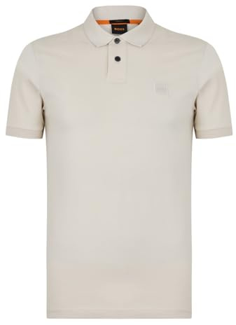 BOSS Mens Logo Patch Cotton Blend Piqué Polo Top Open White XXL