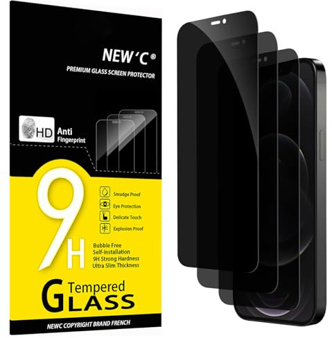 NEW'C 3 Piezas, Protector pantalla privacidad para iPhone 12 Pro Max (6,7 Pulgadas), Ángulo de Privacidad 35 Grados Equilibrado con Protección Ocular, Dureza Ultra Duradera 9H, Sin Burbujas