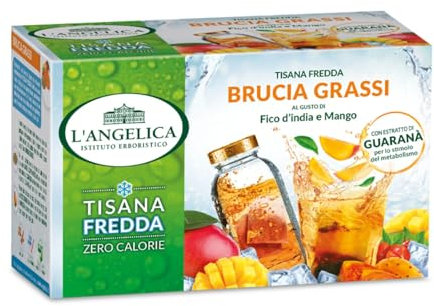 L'Angelica, 1 Astuccio da 18 Filtri di Tisana a Freddo Brucia Grassi, Infuso a Freddo con Estratti di Guaranà, Gusto Fico d'India e Mango, Dissetante e Gustosa per Sostegno Metabolico