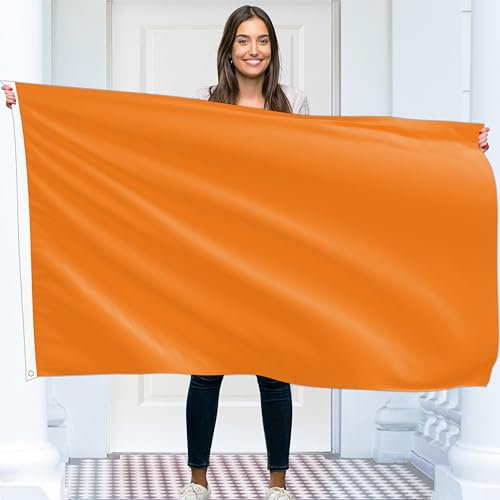 Einfarbige Orange Flagge – Schlichte Orange Fahne – Beidseitiger Druck – 90 g Polyester – Doppelnaht – 2 Messingösen, groß 90x150 cm (5 x 3 Fuß)