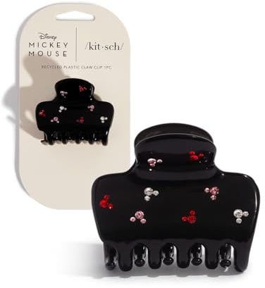 Kitsch Mollette per capelli con Topolino/Minnie in plastica riciclata con strass, per donne e ragazze, fermagli per capelli spessi, fermagli per capelli sottili, 1 pezzo (nero)