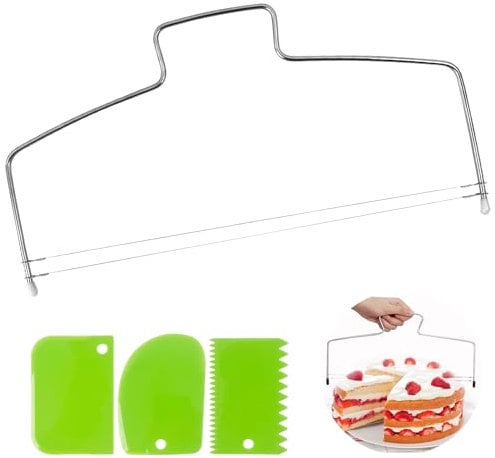 WEFINEST 4 PCS Cake Leveller Straight, Double Wire Cake Cutter, Adjustable Line Straight Cake Slicer, Cake Baking Accessories with Cream Scraper for Layering Cakes, Cutting Bread, Toast