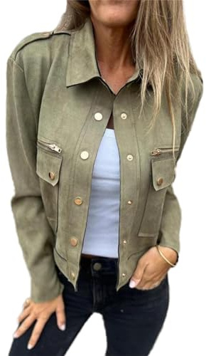 YUTILA Übergangsjacke Damen Kurz Jacke Lederjacke Faux Wildleder Kunstlederjacke Casua Blouson Leichte Frühlingsjacke Herbstjacke
